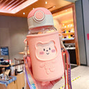 620ML Kids Water Sippy Cup with Silicone Bag Cartoon Feeding Bottle (Pink) Newly