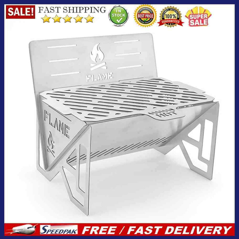 Portable Folding BBQ Grill Stove Outdoor Stainless Steel Barbecue Net Wood Stove