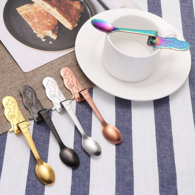 Dining Stainless Steel Coffee Scoops Hanging Cup Spoon Mermaid Coffee Spoons