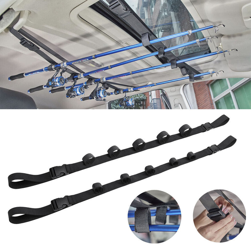 2pcs Car Mounted Storage Rack Fishing Rod Pole Holder Vehicle Belt Strap Carrier