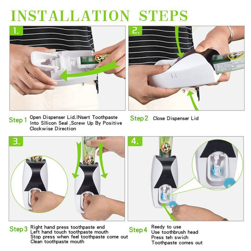 Wall Mounted Toothbrush Holder Automatic Toothpaste Dispenser Set for Bathr