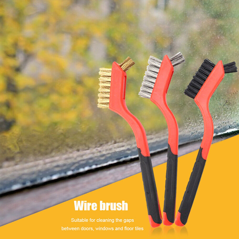 3pcs Wire Brush 7 inch Mini Micro Rust Paint Remover Scrubbing Brushes Red Newly