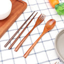 Japanese Portable Wood Chopsticks Fork Spoon Tableware Cutlery Set (C) Newly