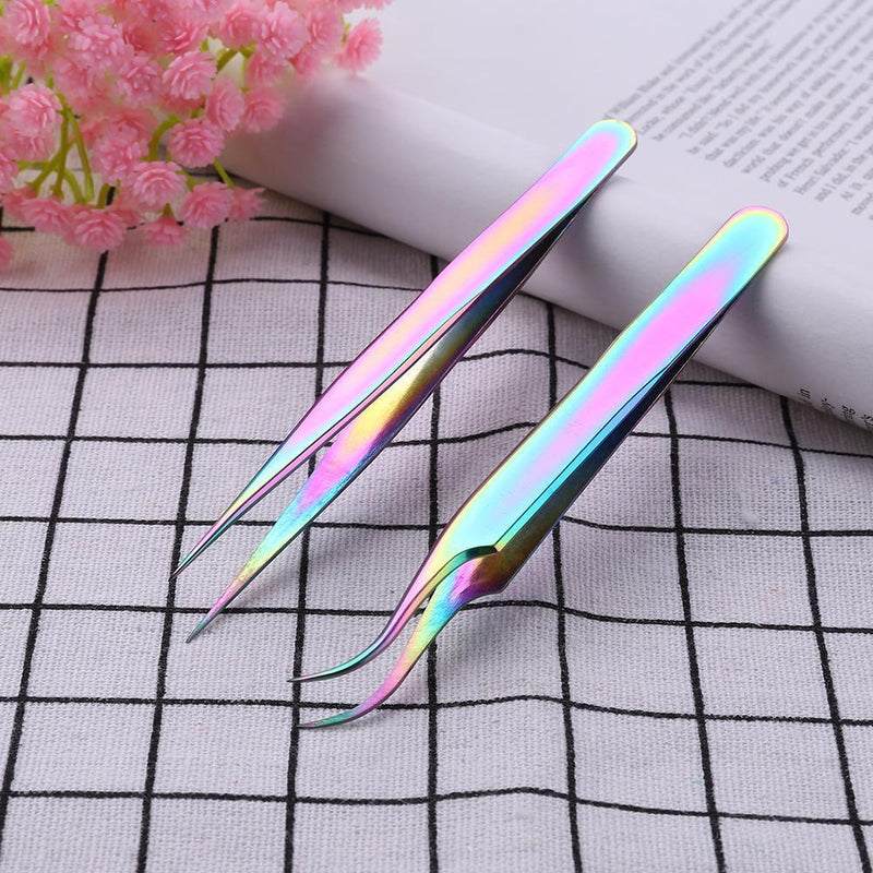 Rainbow Tweezers Nail Rhinestone Picker Nail Art Eyelash Tool (T-1+T-2)