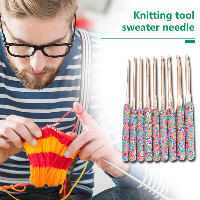 9pcs Aluminum Crochet Hooks Set Ceramic Handle Knitting Needles DIY Sewing