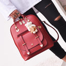 Women Student Preppy Style Cute Bear Pendant Bookbag Backpack(Wine Red