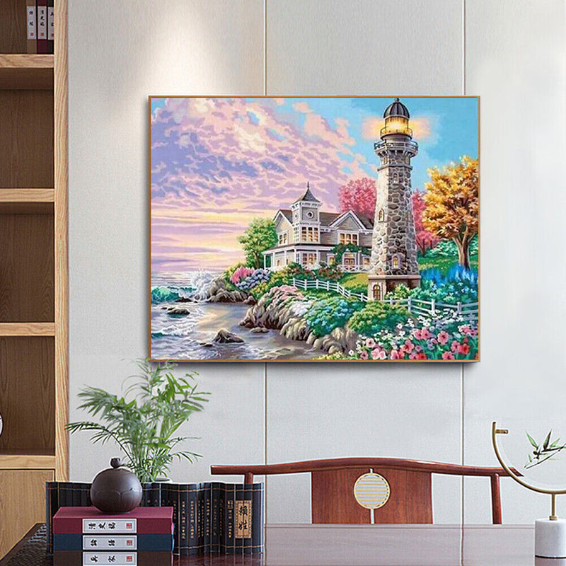 Seaside Villa Lighthouse Wall Oil Paint By Number Home Canvas Wall Poster