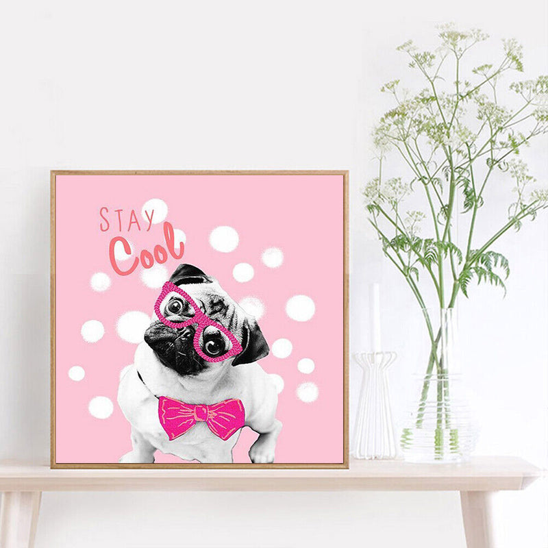 5D DIY Full Drill Round Shape Cool Dog Rhinestone Diamond Drawing for Bedroom