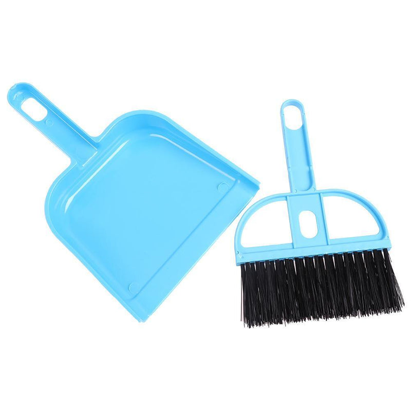 Mini Desktop Plastic Sweep Cleaning Brush Small Broom Dustpan Set (Blue) Newly