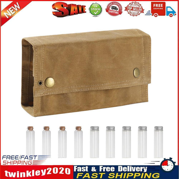 9pcs Camping Small Spice Bottles Set with Storage Bag Glass Jars (Khaki) Newly