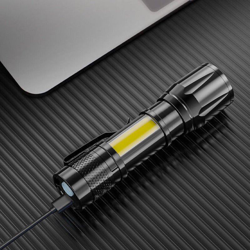 XPE+COB LED Powerful Flashlight 400mAh Built-in Battery USB Rechargeable Torch