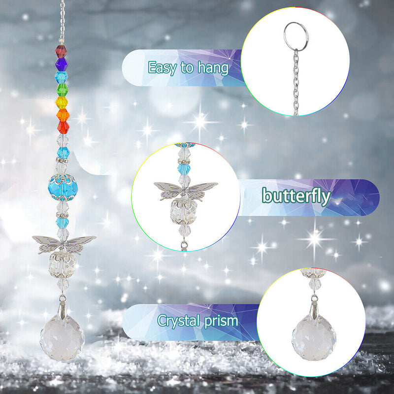Crystal Wind Chimes Pendant Butterfly Metal Hanging Outdoor Home Garden Decor