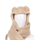 3Pcs Fashion Warm Cute Bear Plush Beanies Caps Ear Hat Hat Scarf Set Women Caps