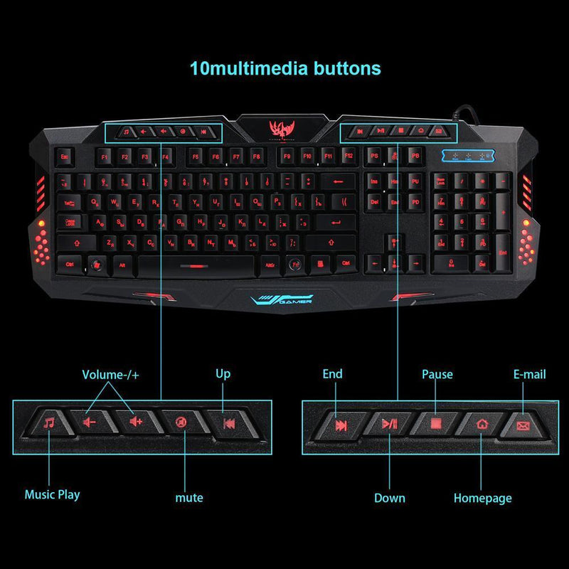 A877Y Backlit 104 Keys Russian Layout Mechanical Feeling Wired Gaming Keyboard