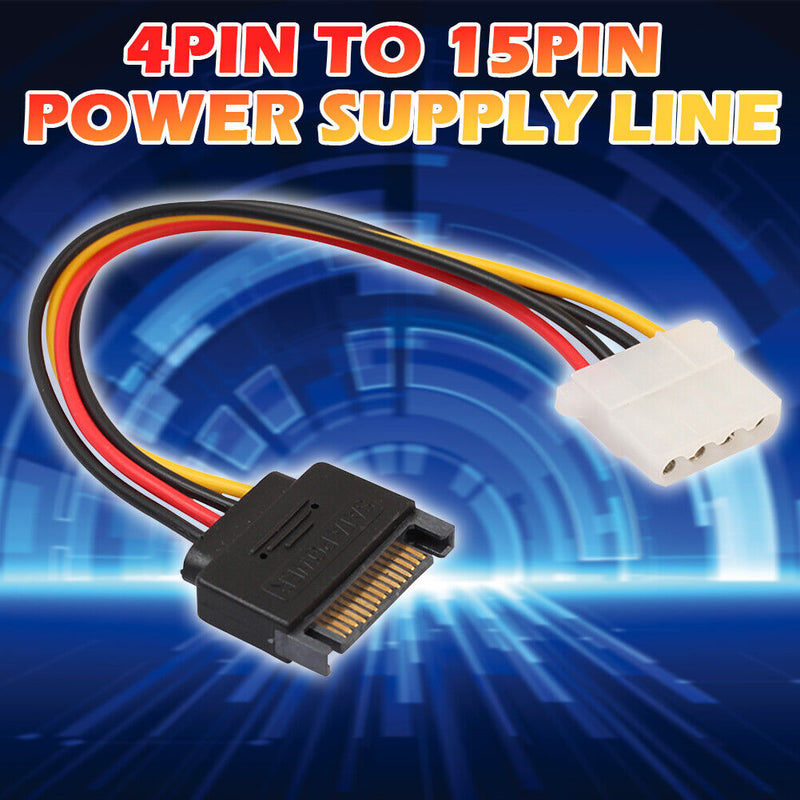 SATA 15-Pin Male to Molex 4-Pin Female Power Adapter Cable for PCe Riser 0.2m