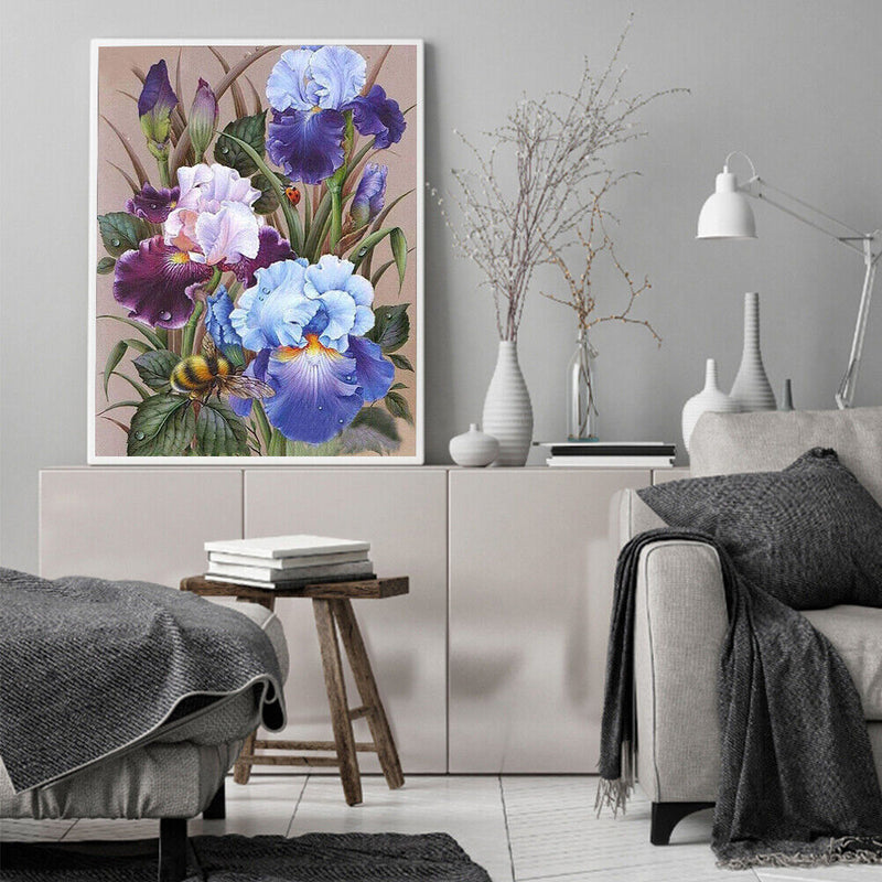 Iris Flowers Colouring Oil Canvas Picture DIY Hand Painted Paint By Numbers Kit