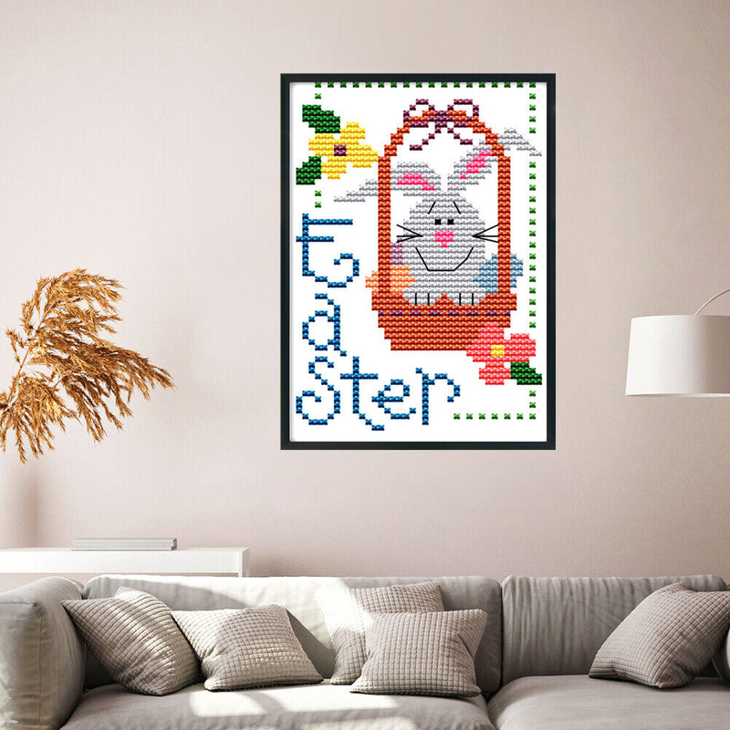 14CT Stamped Cross Stitch Kits DIY Cartoon Easter Artwork for Home Decor Gift