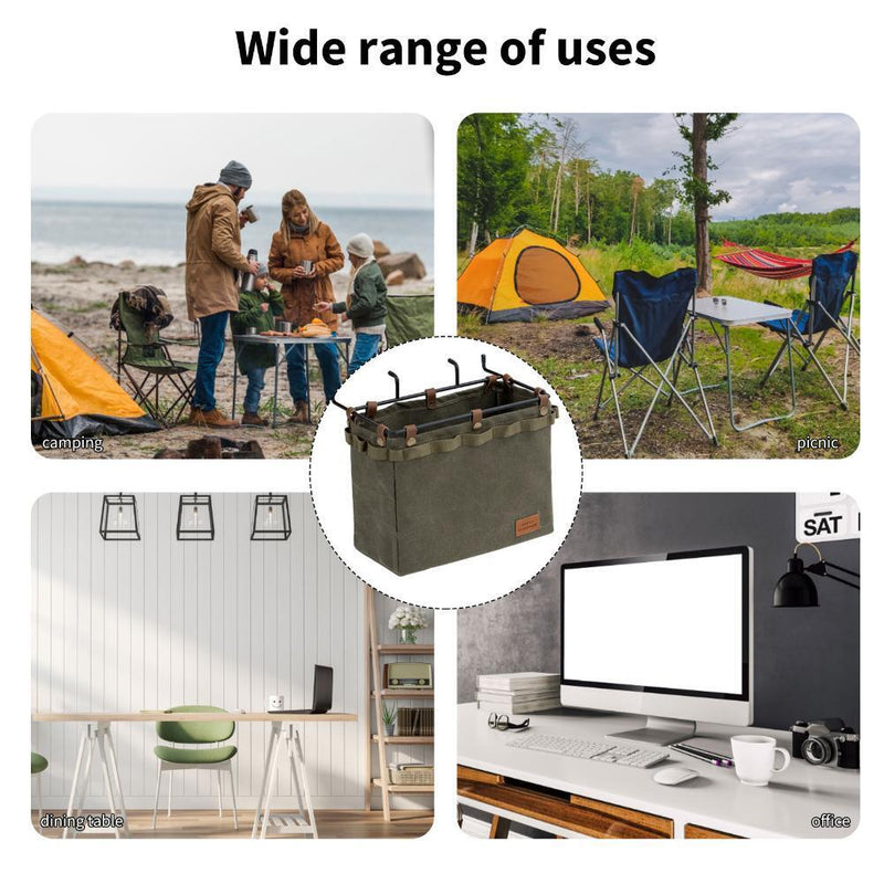 Camping Table Side Storage Bag Multifunction Canvas Bag with Hook (Khaki)