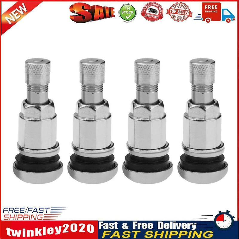 Bolt-in Stainless Steel Car Wheel Tire Valve Stems with Dust Caps (4pcs) Newly