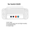 8 in 1 Crystal Shell Case Tempered Film Thumb Stick Grip Cap Set for Switch