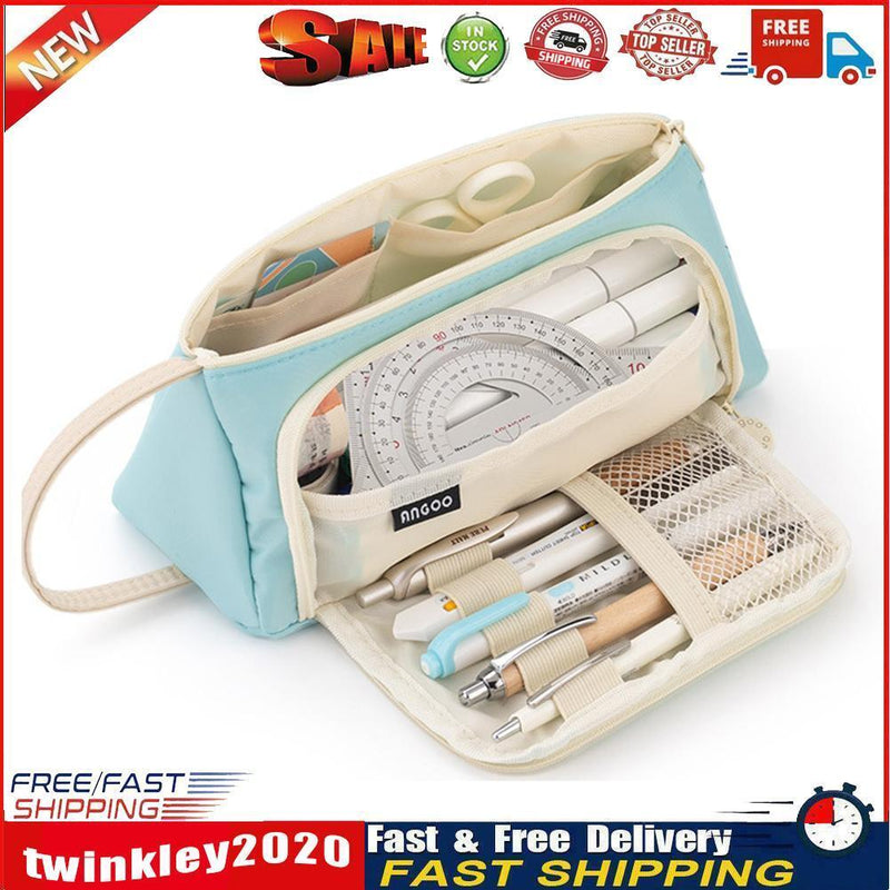 Simple Pencil Case Large Cosmetic Travel Pen Stationary Bags (Light Blue) Newly