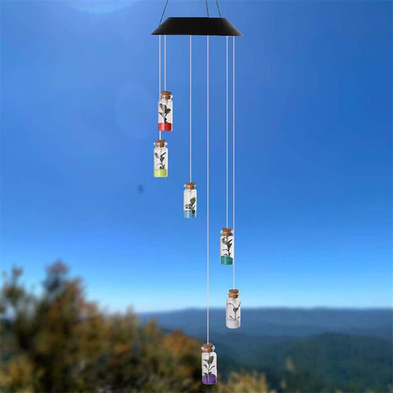 LED Solar Wind Chime Lamp Color Changing Wishing Bottle Hanging Light (A) Newly