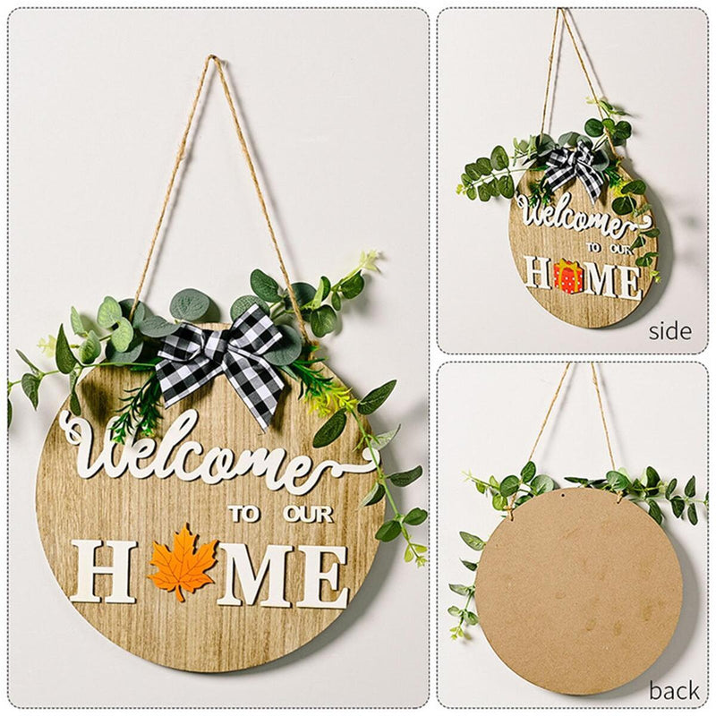 Welcome Sign Front Door Decoration Interchangeable Rustic Round Wood Wreaths~