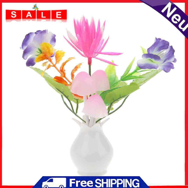 US Plug-in LED Night Lamp Flower Shape Colorful Light Sensor Bedroom Home Decor