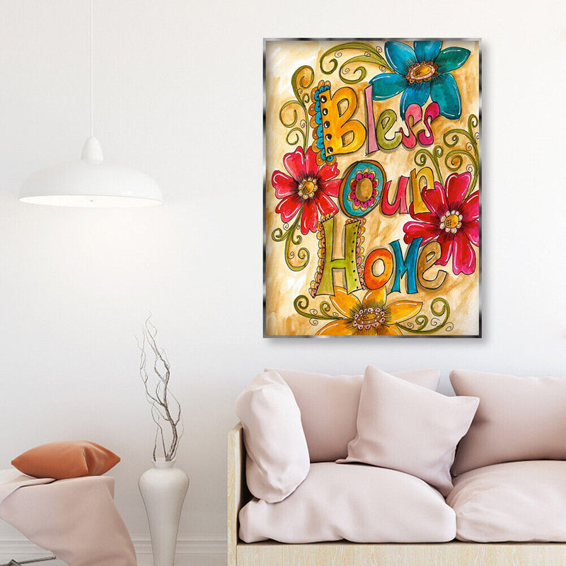 DIY Rhinestone Picture Full Diamond Kit 5D Bless Home Round Drill Painting Decor