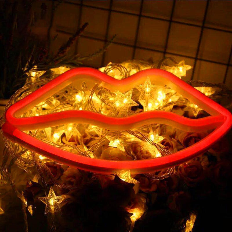 Indoor LED Neon Sign Night Lights Lips Lamp Party Wall Decor Light (Red) Newly