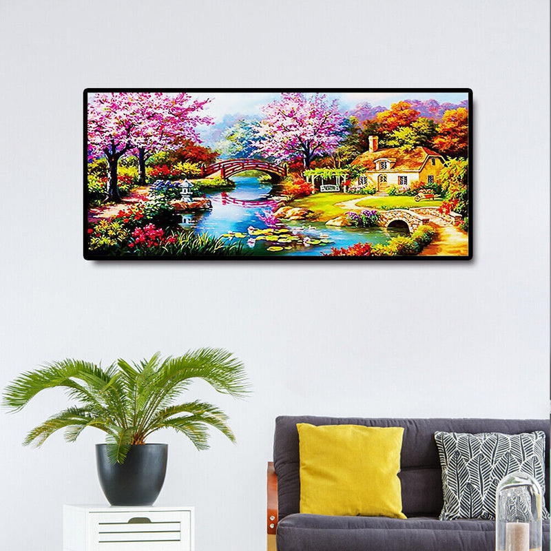 5D DIY Full Special Shaped Drill Diamond Painting Spring Bridge Embroidery