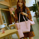 4pcs/set Composite Bags Women Solid Color Shoulder Handbags Card Holder Clutch