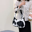 Women Plush Fur Animal Print Handbag Winter Small Underarm Bag (Cow)