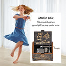 Carved Wooden Musical Box Hand Cranked Manual Kid Child Birthday Gift Home Decor