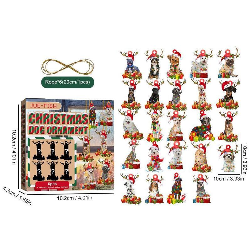 6pcs Christmas Tree Scarf Dog Pendants with Rope DIY Xmas Tree Drop Ornamen