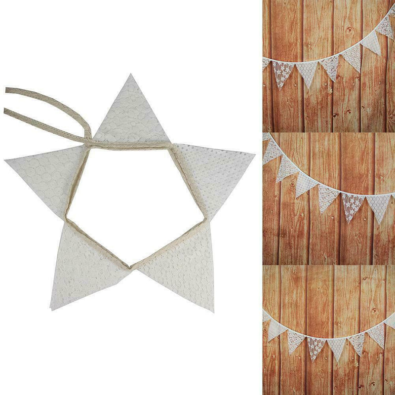 1* White Cotton Lace Flag Banner Bunting Pennant For Wedding Deco Birthday C8N3
