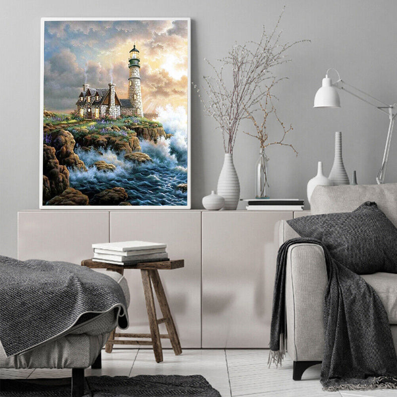 5D DIY Seaside Lighthouse Full Square Diamond Painting Mosaic Picture Decor Kit