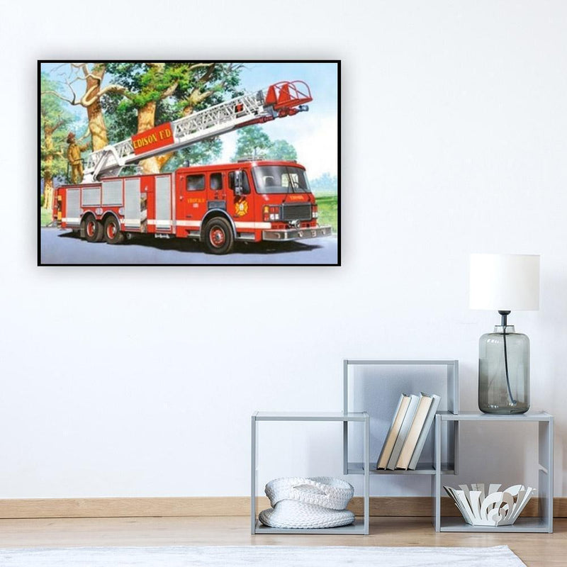 5D DIY Full Drill Diamond Painting Fire Truck Cross Stitch Mosaic Kit Wall Decor