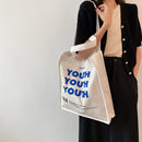 Fashion Letters Printing Canvas Shoulder Tote Bag Women Casual Large Handbags