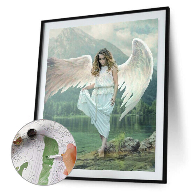 Frameless Oil Paint By Numbers DIY Angel Picture Craft Kit for Home Living Room