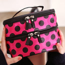 Double Layer Cosmetic Bag Travel Makeup Storage Case (Red+Black Dot) Newly