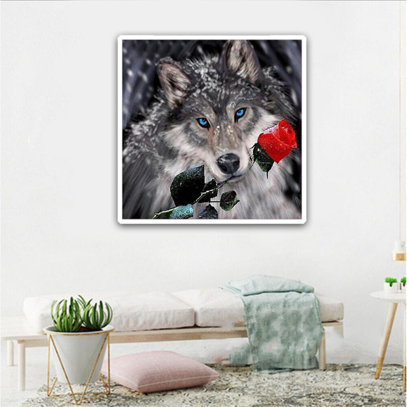 5D DIY Full Drill Diamond Painting Rose Wolf Cross Stitch Embroidery Kit Newly