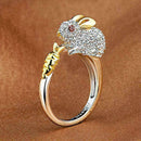 Women Girl Cute Rabbit Animal Crystals Adjusted Jewelry Rings B7D6 E3D1