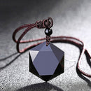 Black Blessing Jewelry Lucky Necklace Obsidian Pendant Hexagram Shape Amulet