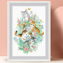 Partial Embroidery Cats Play Butterflies Printed Cross Stitch 3-Beach 11CT Kit