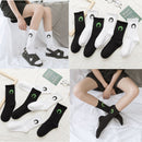 and White Hip-hop Women Moon Pattern Stockings Japanese Fashion Cotton  Socks