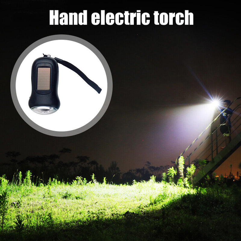Hand Crank Solar Dynamo Torch Lamp Outdoor Emergency LED Flashlight (Black)
