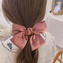 Ribbon Bow Hair Tie Rope Women Satin Hairband Ponytail Holder (Bean Red)