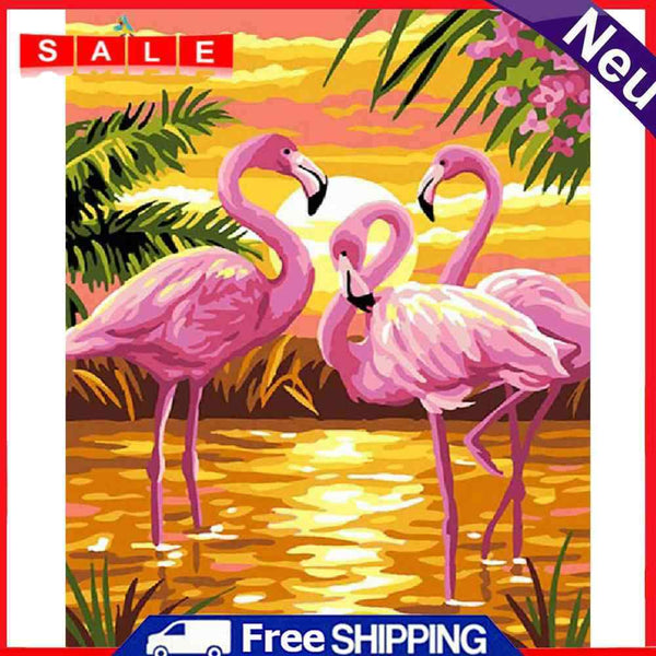 Oil Paint By Numbers Flamingo Frameless Picture Craft Kit for Home Living Room