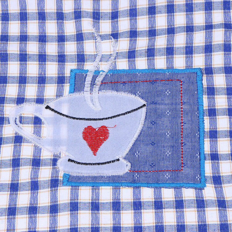 Embroidered Plaid Cotton Apron Kitchen Dining-room Clothes Apron(Blue)-1744
